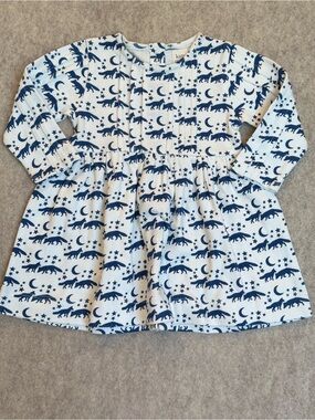 NWOT Kate Quinn Ruby Dress 3-6M Ivory Blue Woodland Coyote Organic Cotton